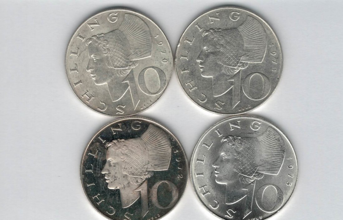  10 Schilling 1970 1971 1972 1973 silber á 4,8g fein Österreich 2. Republik Spittalgold9800 (4785)197   