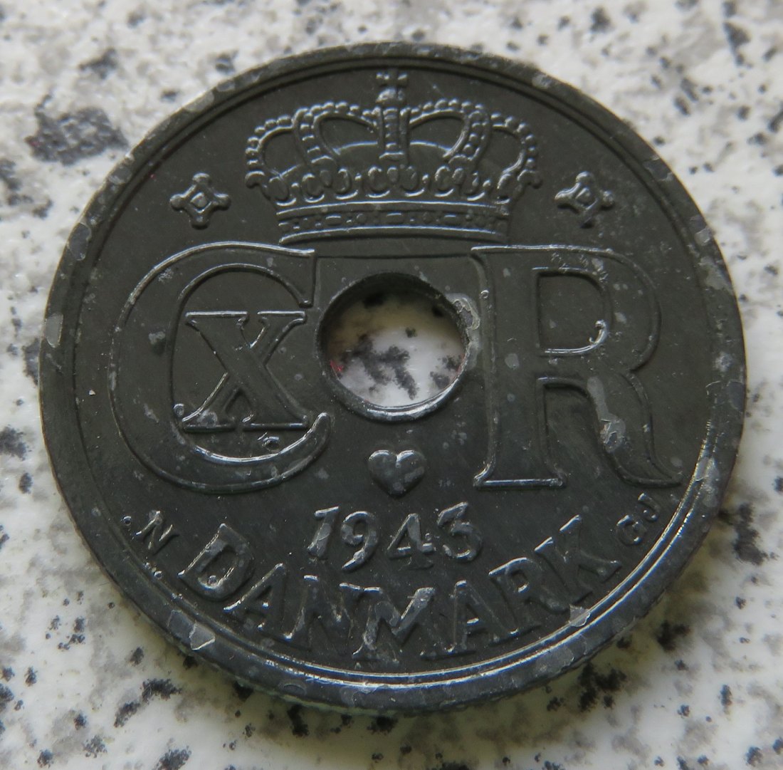  Dänemark 25 Öre 1943, zaponiert   