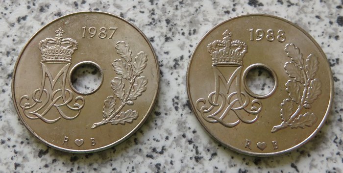  Dänemark 25 Öre 1987 und 1988, KM 861.3   
