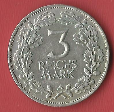  Weimar 3 Mark Rheinlande 1925 A  Koblenzer Muenzen Studio Münzankauf Koblenz Frank Maurer AL503   