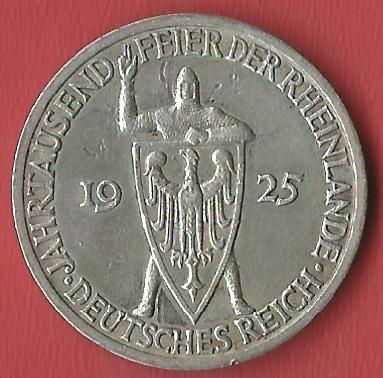  Weimar 3 Mark Rheinlande 1925 A  Koblenzer Muenzen Studio Münzankauf Koblenz Frank Maurer AL503   