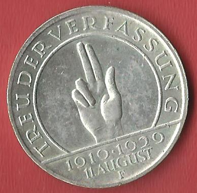  Weimar 3 Mark Schwurhand 1929 F Koblenzer Muenzen Studio Münzankauf Koblenz Frank Maurer AL507   