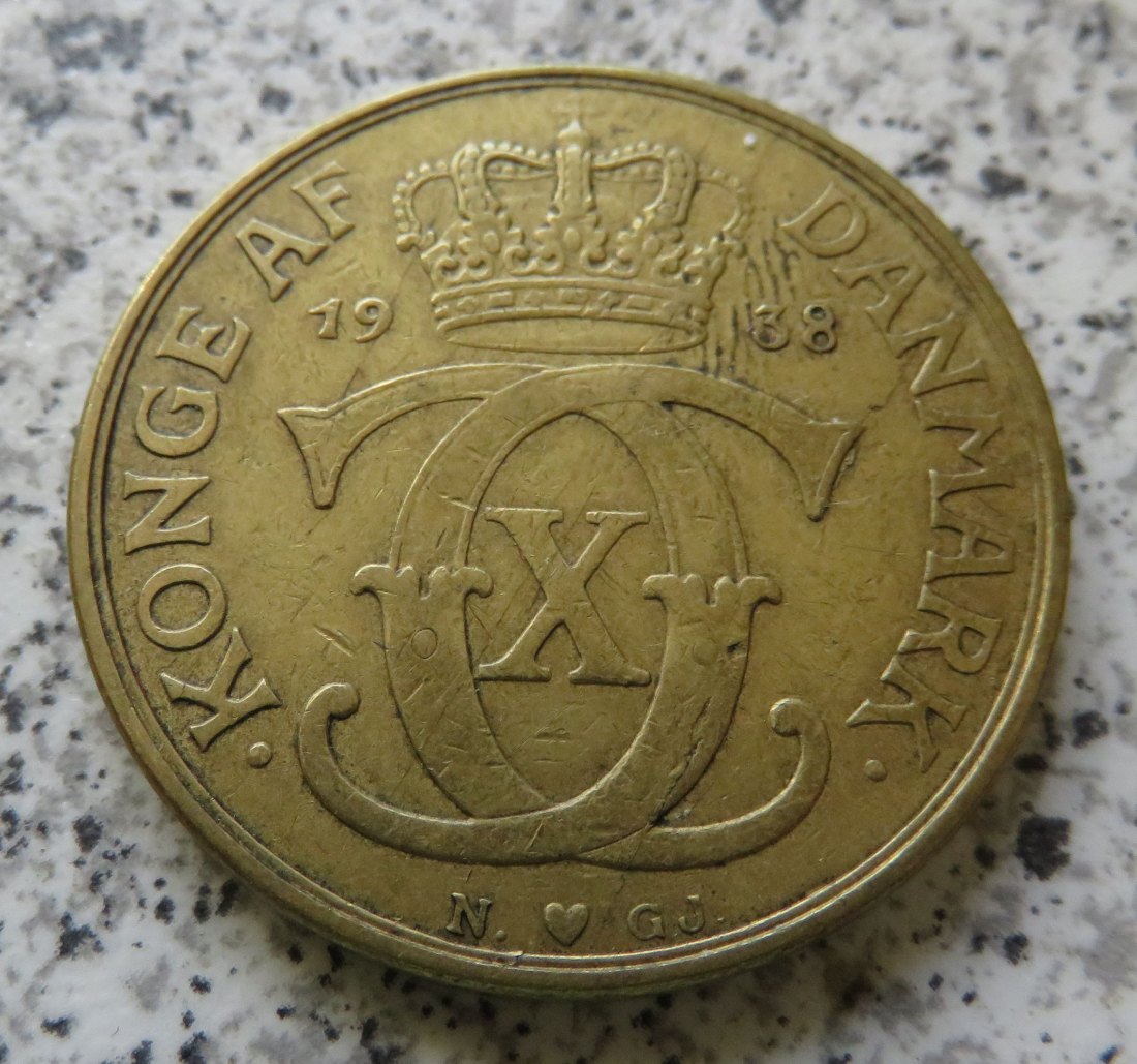  Dänemark 2 Kroner 1938, selten   