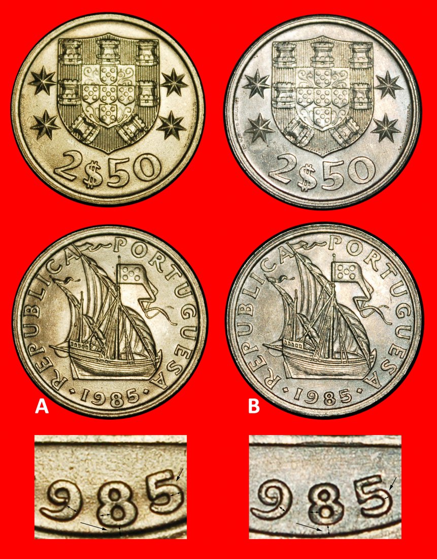  Ⰶ SHIP (1963-1986): PORTUGAL ★2.50 ESCUDOS 1985 2 COINS! JUST PUBLISHED! UNC★LOW START ★ NO RESERVE!   