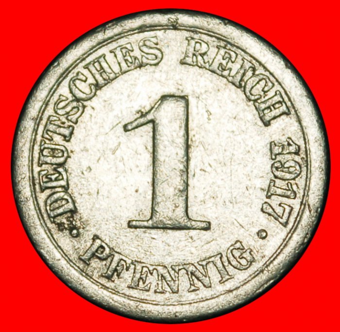 Ⰶ WORLD WAR 1914-1918: GERMANY★1 PFENNIG 1917A PRUSSIA! WILLIAM II 1888-1918★LOW START ★ NO RESERVE!