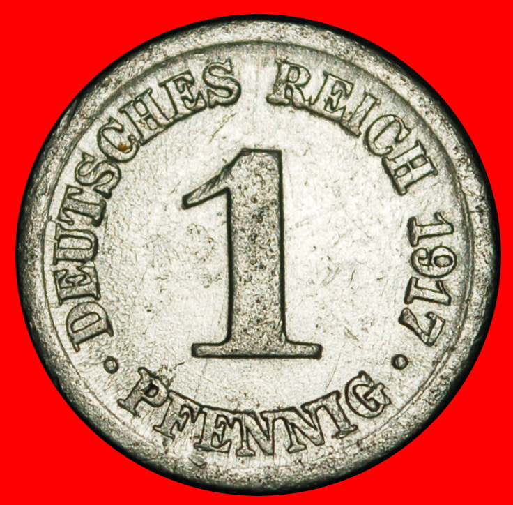 Ⰶ WORLD WAR 1914-1918: GERMANY★1 PFENNIG 1917D BAVARIA! WILLIAM II 1888-1918★LOW START ★ NO RESERVE!