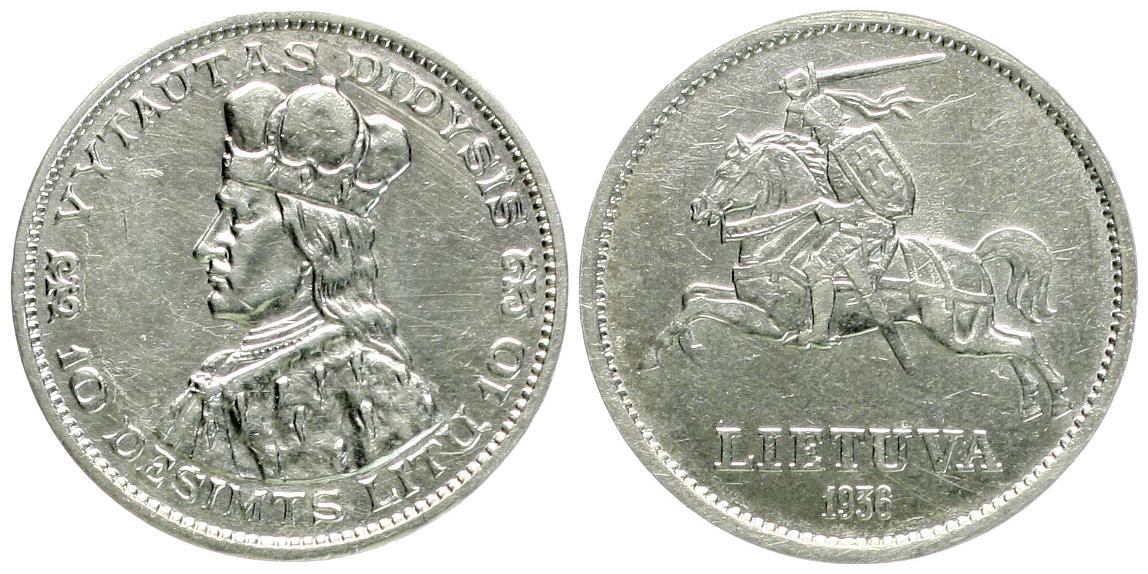  Litauen: 10 Litu 1936, Spezifikationen unten, SELTEN!   