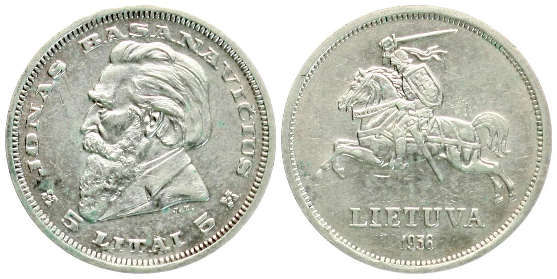  Litauen: 5 Litai 1936, Spezifikationen unten! seltener   