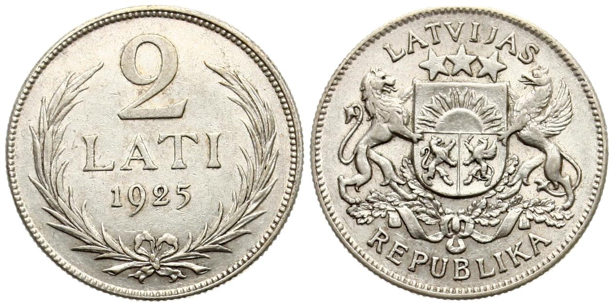  Lettland: 2 Lati 1925, Silber, näheres siehe unten!   