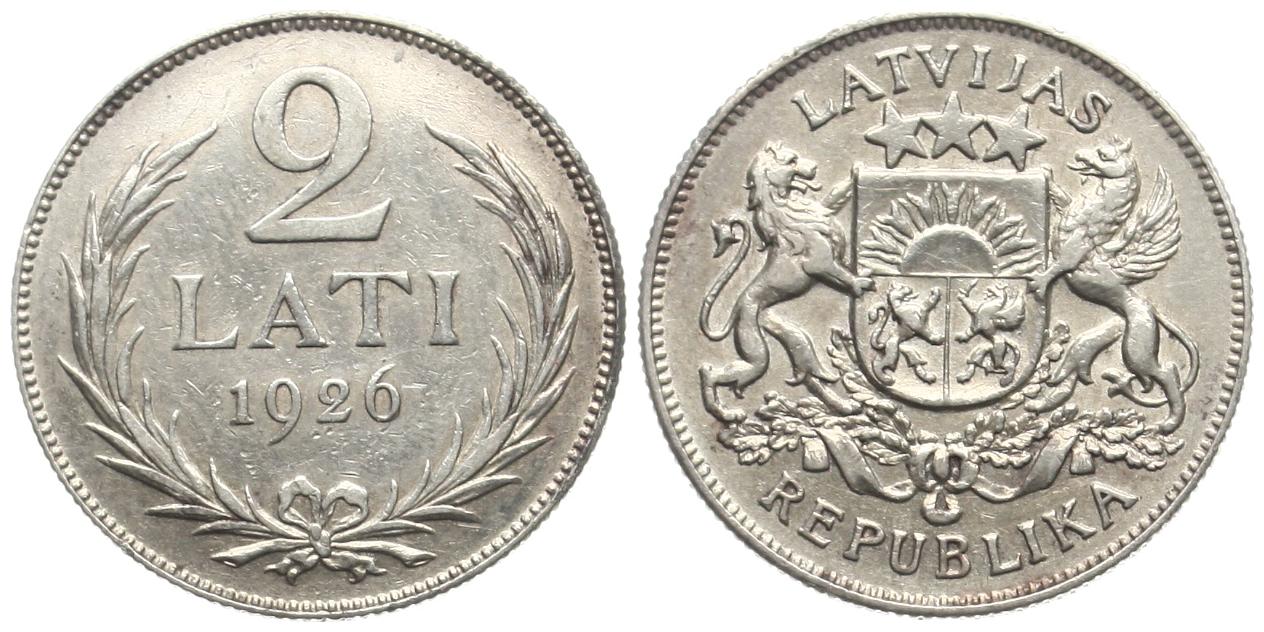  Lettland: 2 Lati 1926, näheres unten, ERHALTUNG!   