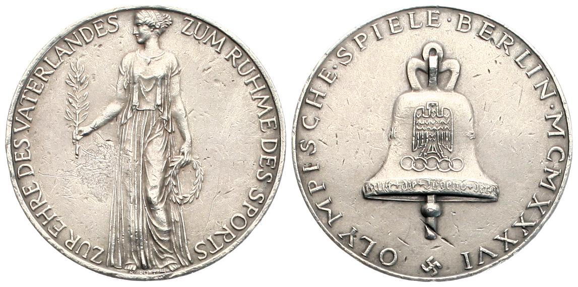  Deutschland 1936 Feinsilbermedaille auf die Olympischen Spiele in Berlin   