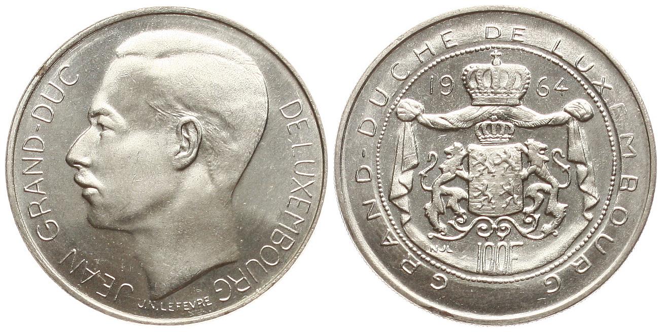  Luxembourg: Jean, 1964-2000, 100 Franc 1964,  vz-stgl, näheres unten!   
