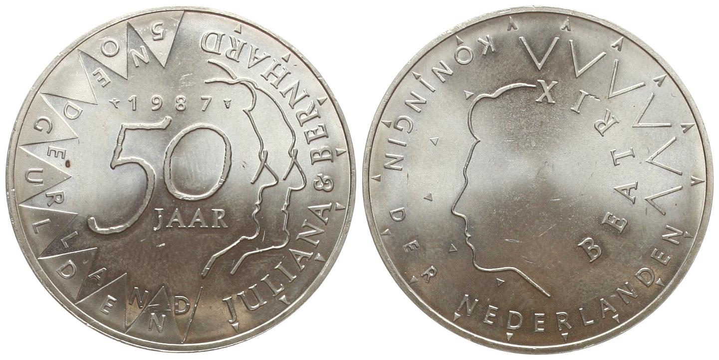  Niederlande: Beatrix, 50 Gulden 1987, stgl   