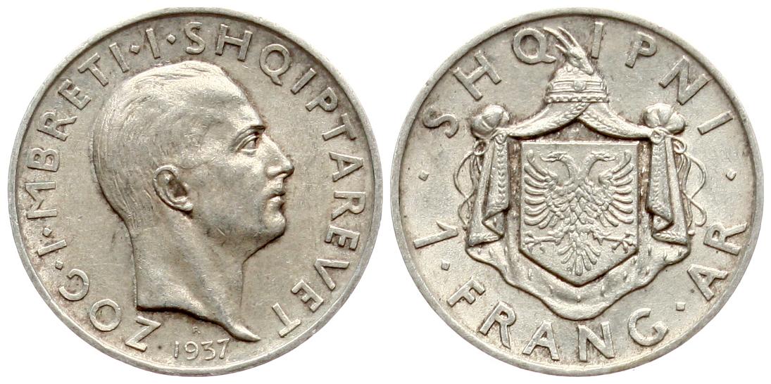  Albanien: Zogu I.,  1 Frang 1935  vz+   