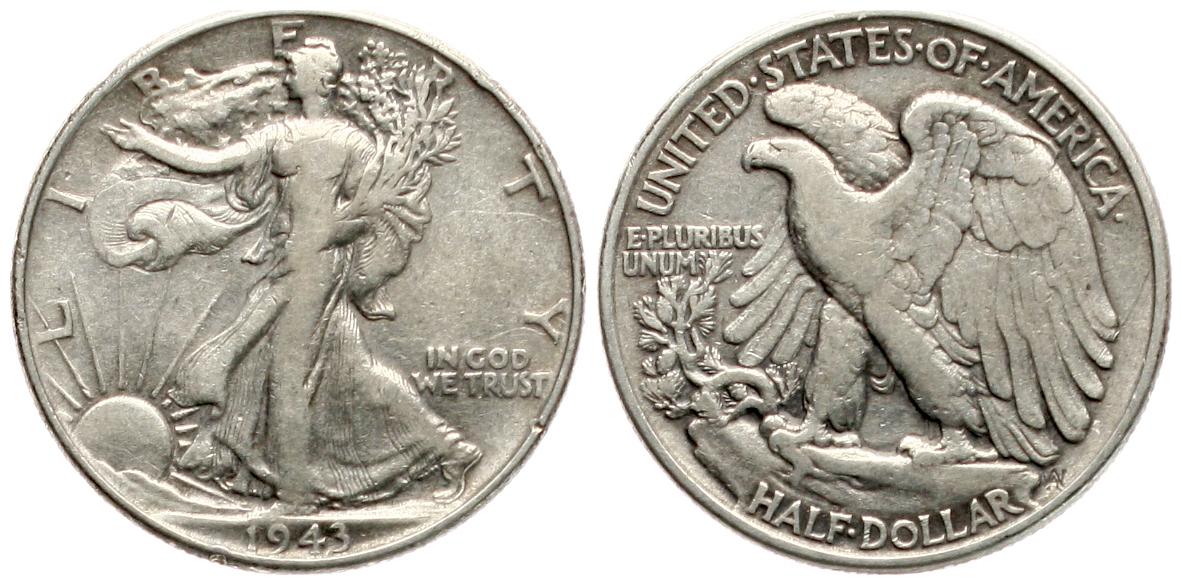  USA: 1/2 Dollar 1943, walking Liberty, näheres unten!   
