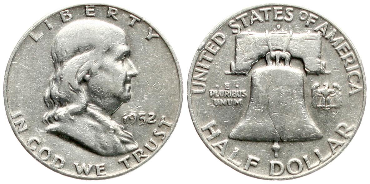  USA: 1/2 Dollar 1952, B. Franklin, näheres unten   