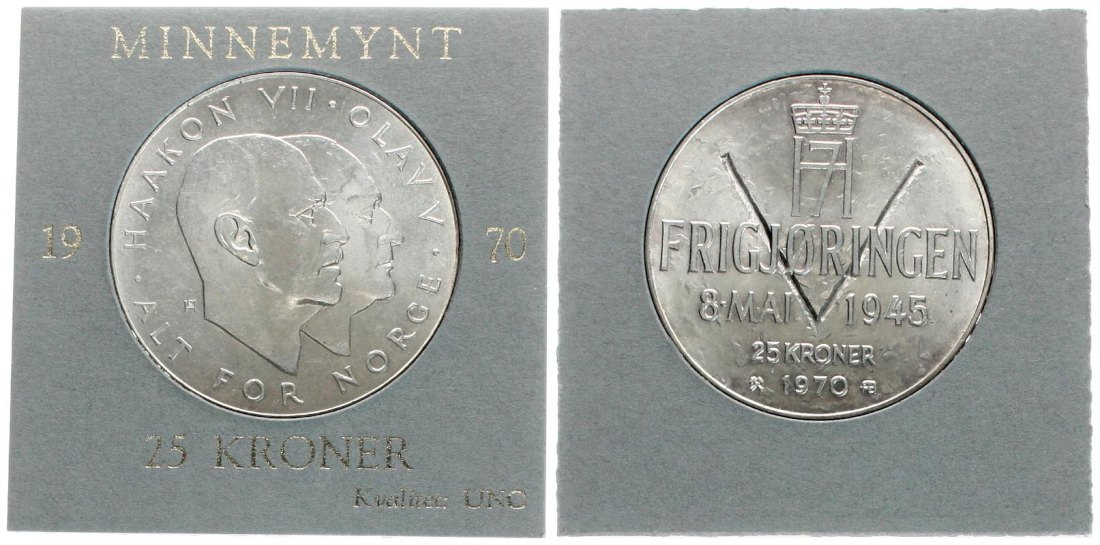  Norwegen: Olav V., 25 Kroner 1970,  Originalbox der Norgesbank, stgl, selten! näheres unten!   