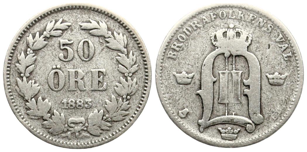  Schweden: Oscar II., 50 Öre 1883 EB, siehe unten!   