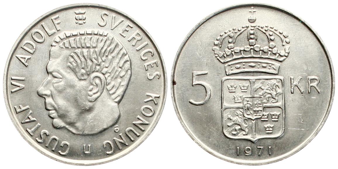 Schweden: Gustav VI. Adolf, 5 Krona 1971, siehe unten!   