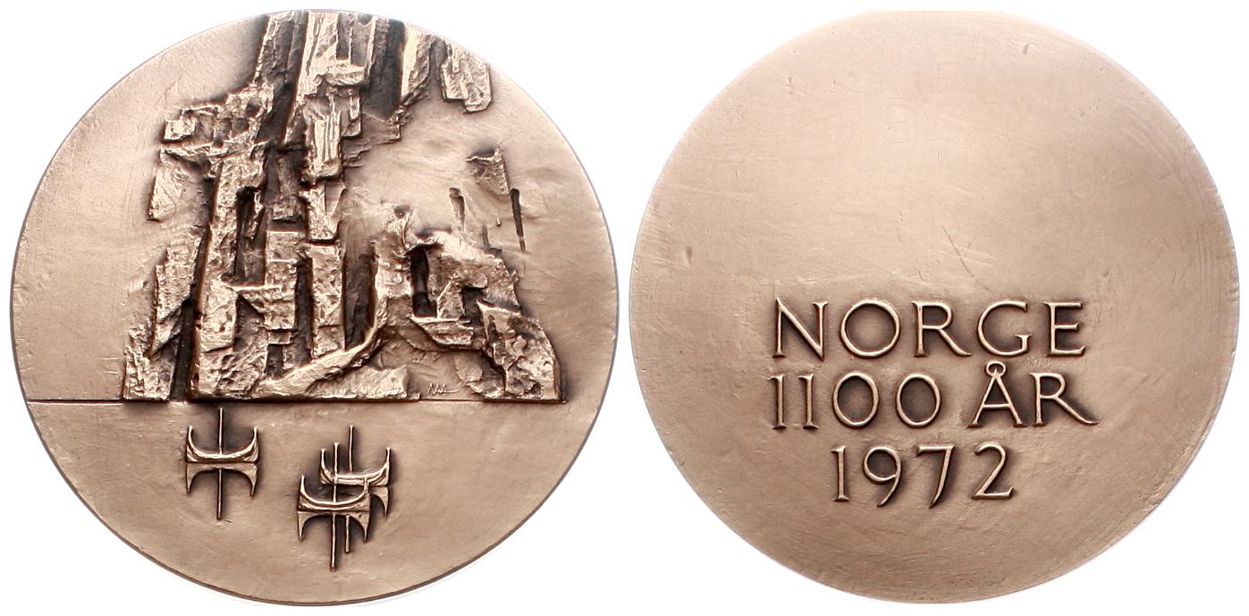  Norwegen: Grosse Kupfermedaille 1972 zur 1100 Jahresfeier, 193,42 gr., ø = 69,2 mm im Originaletui   