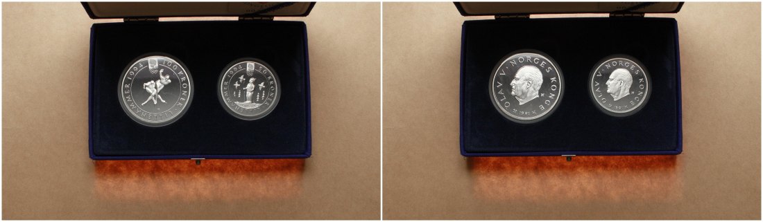  Norwegen: Olav V., 50 & 100 Kroner (Silberpaar Nr. 2), OL Lillehammer, 1,5 Unzen Feinsilber in pp   