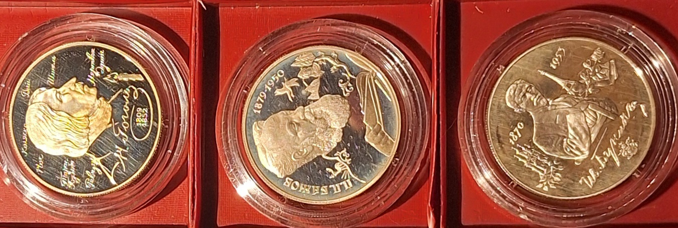  Russland, 3x2 Rubel 2x1994, 1995, russische Schriftsteller gekapselt 500er SILBER   