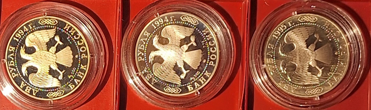  Russland, 3x2 Rubel 2x1994, 1995, russische Schriftsteller gekapselt 500er SILBER   