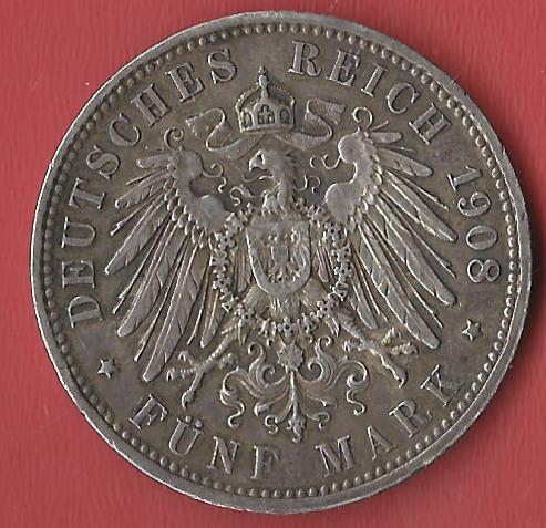  5 Mark Sachsen 1908 F Koblenzer Muenzen Studio Münzankauf Koblenz Frank Maurer AL516   