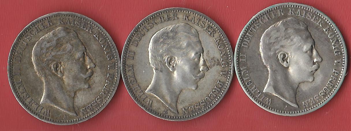  3x3 Mark Preussen 1908,1909,1910 Koblenzer Muenzen Studio Münzankauf Koblenz Frank Maurer AL519   