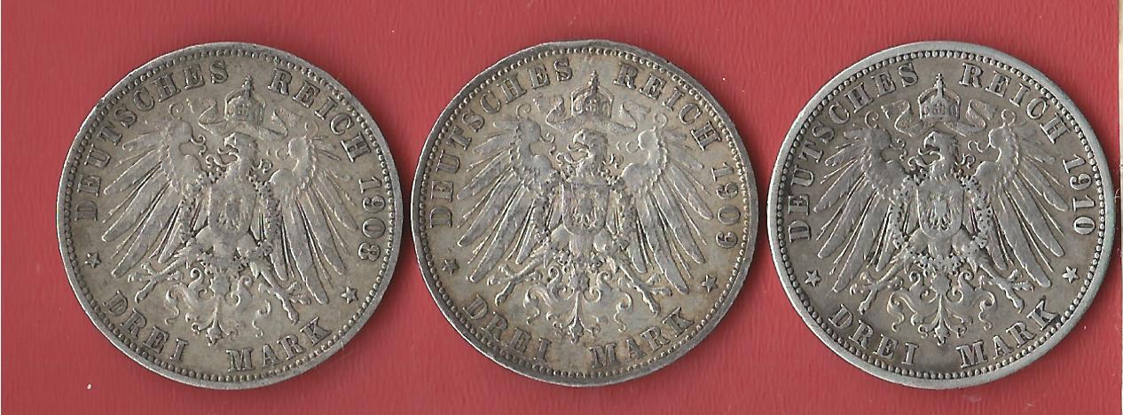  3x3 Mark Preussen 1908,1909,1910 Koblenzer Muenzen Studio Münzankauf Koblenz Frank Maurer AL519   