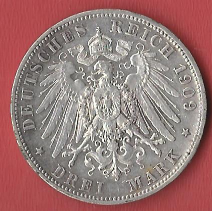  3 Mark Wuerttemberg 1909 Koblenzer Muenzen Studio Münzankauf Koblenz Frank Maurer AL522   