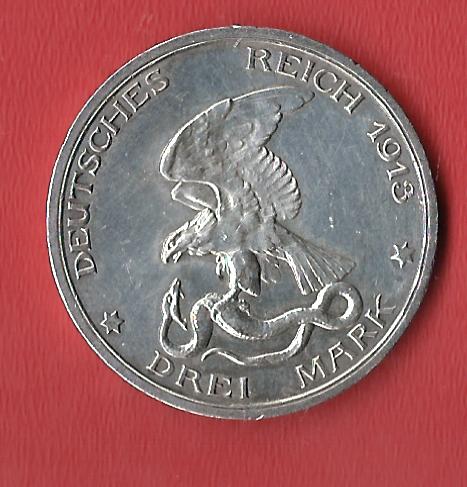  3 Mark Wilhelm II 1913  Koblenzer Muenzen Studio Münzankauf Koblenz Frank Maurer AL528   