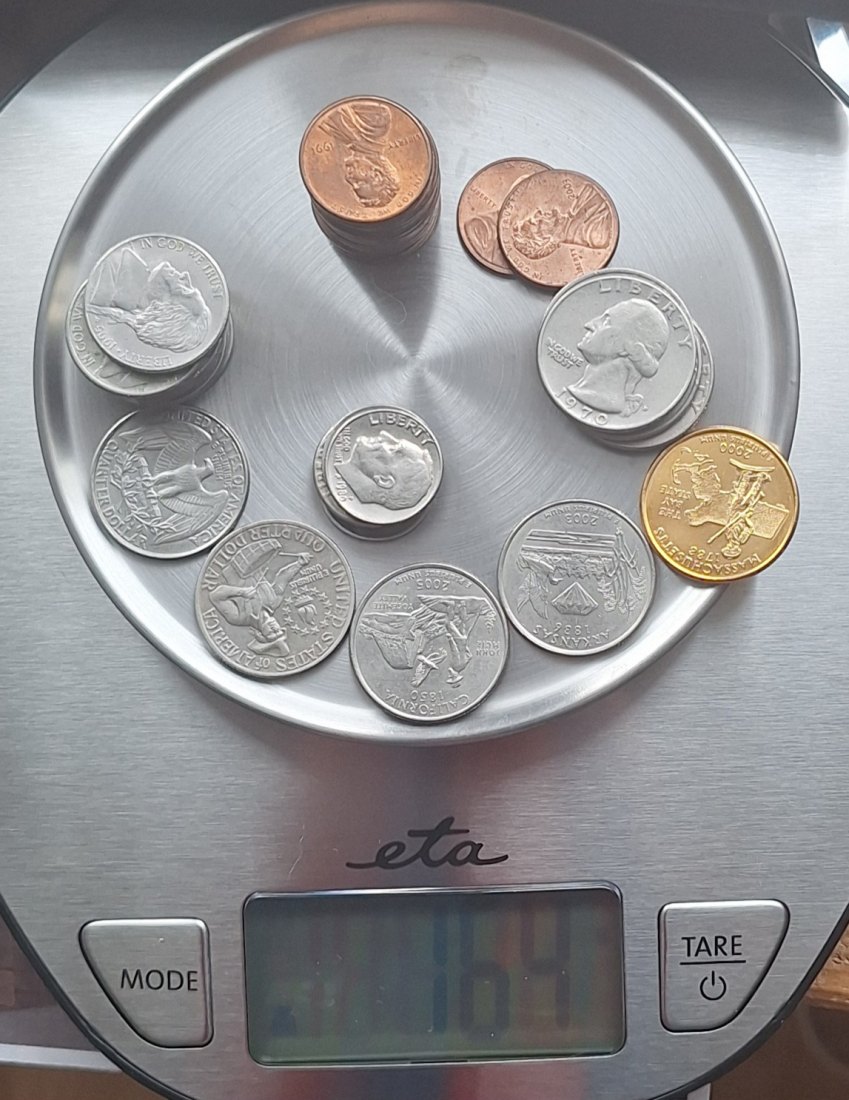  USA, 1+5Cent, Dime, Quarter=25Cent=1/4 Dollar - Kleinmünzen lose Gesamtgewicht 164g   