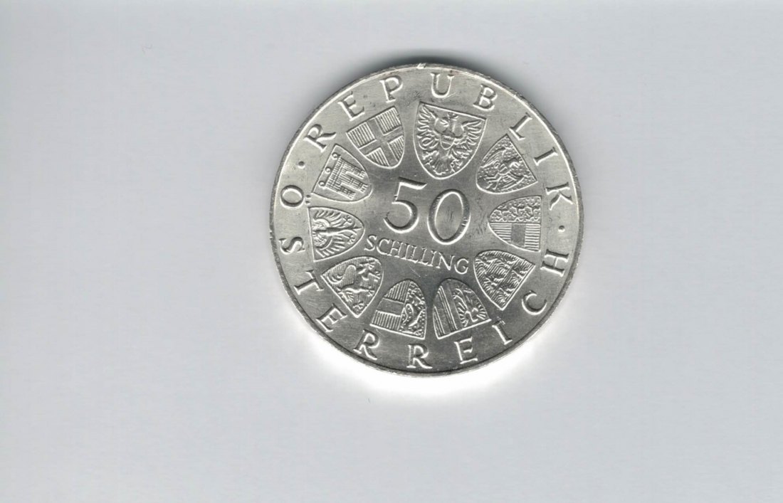  50 Schilling 1970 Karl Renner 2. Republik Ag 18g fein Österreich Spittalgold9800 (04584/10)   