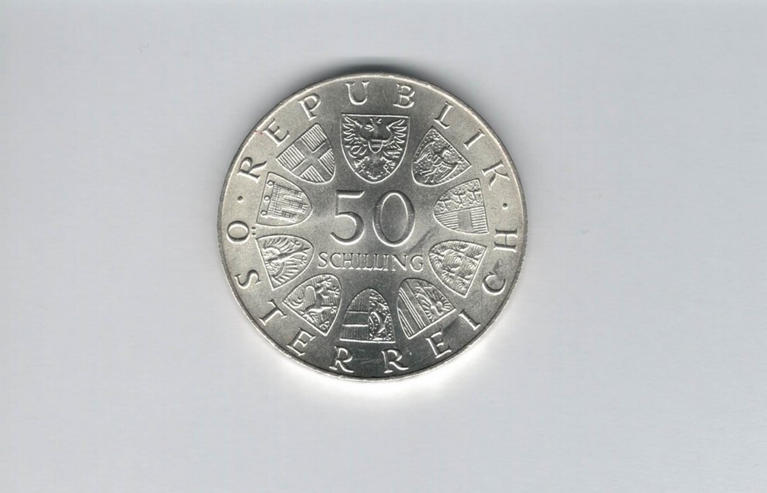  50 Schilling 1973 Theodor Körner 2. Republik Ag 18g fein Österreich Spittalgold9800 (4584/15)   
