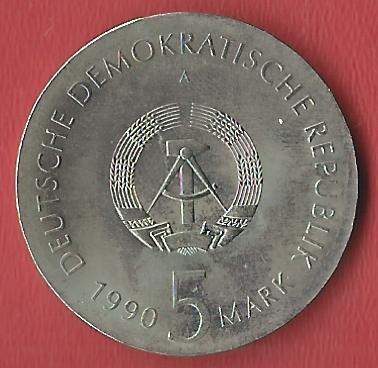  5 Mark DDR Tucholsky 1990 st Koblenzer Muenzen Studio Münzankauf Koblenz Frank Maurer AL552   