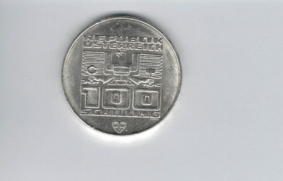  100 Schilling 1976 Winterolympiade Innsbruck Abfahrtsläufer Wien Ag 15,36g fein Österreich (01914/7)   