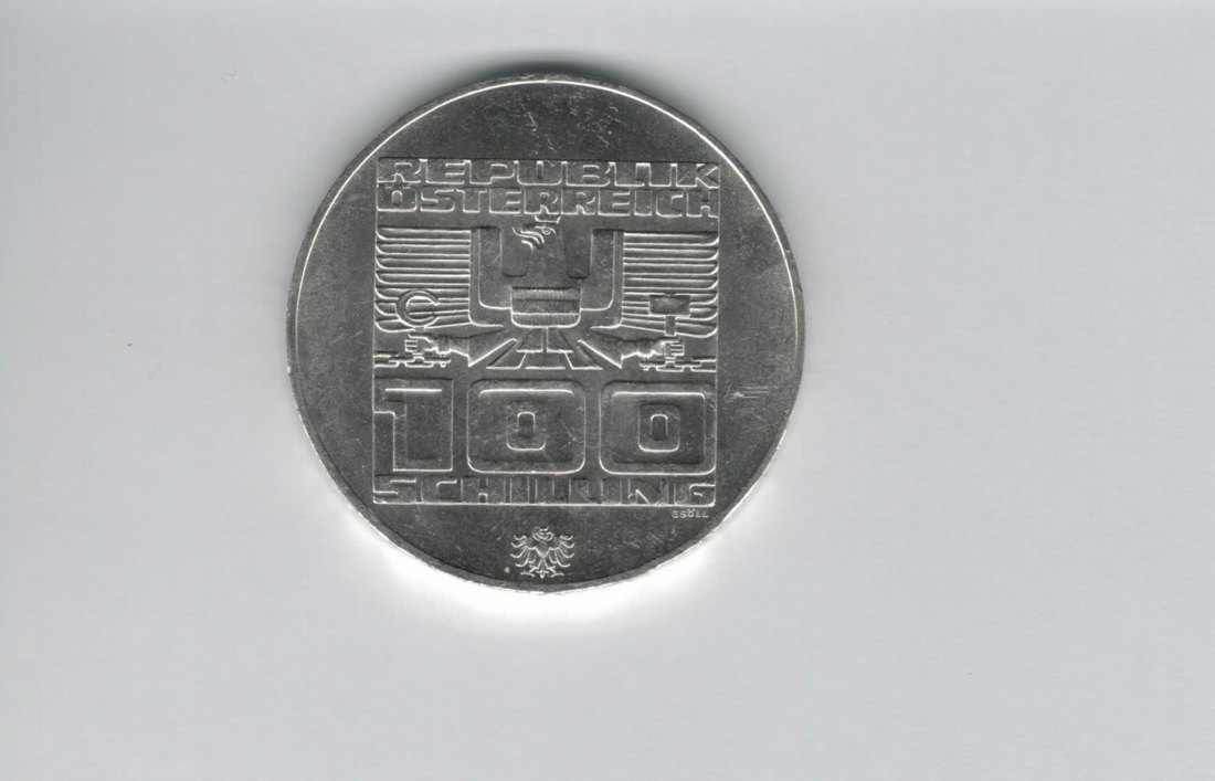  100 Schilling 1976 Winterolympiade Innsbruck Abfahrtsläufer Hall 15,36 Fein Ag Österreich (01914/8)   