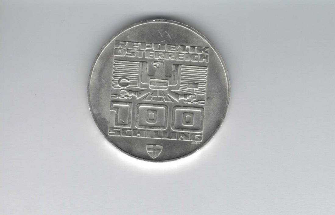 100 Schilling 1976 Berg Isel Schanze Innsbruck Hall Winterspiele Ag 15,36g fein Österreich (01914/10   