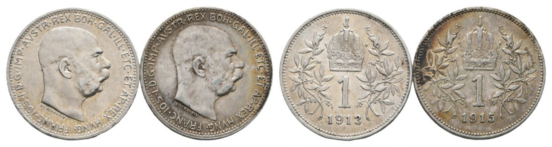  Ungarn/ Österreich; 2x 1 Krone 1913 / 1915   