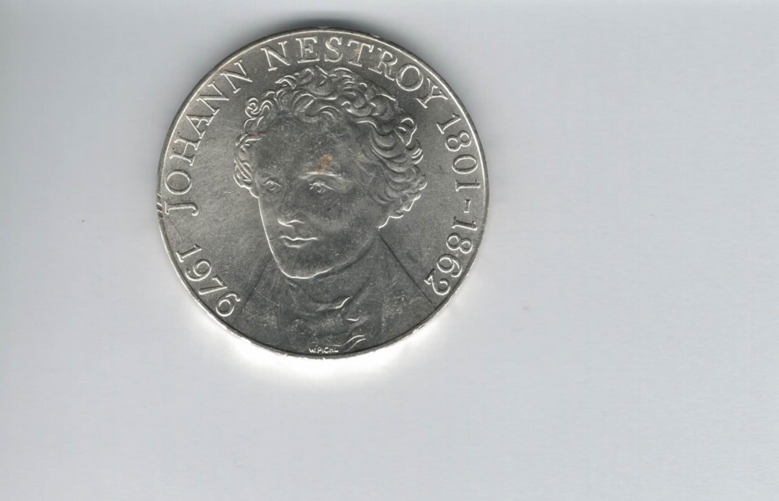  100 Schilling 1976 Johann Nestroy 15,36g fein Ag Österreich Spittalgold9800 (01914/13)   