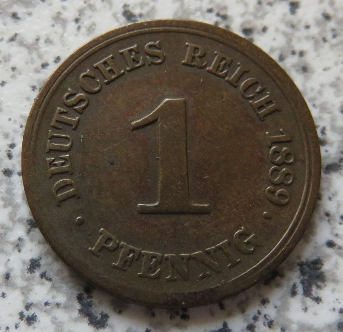  Kaiserreich 1 Pfennig 1889 F, besser   