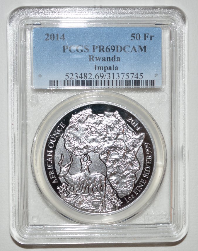 - kirofa - Rwanda 2014 - African Ounce - IMPALA - 1 OZ SILVER 999 PROOF - PCGS PR 69 DCAM