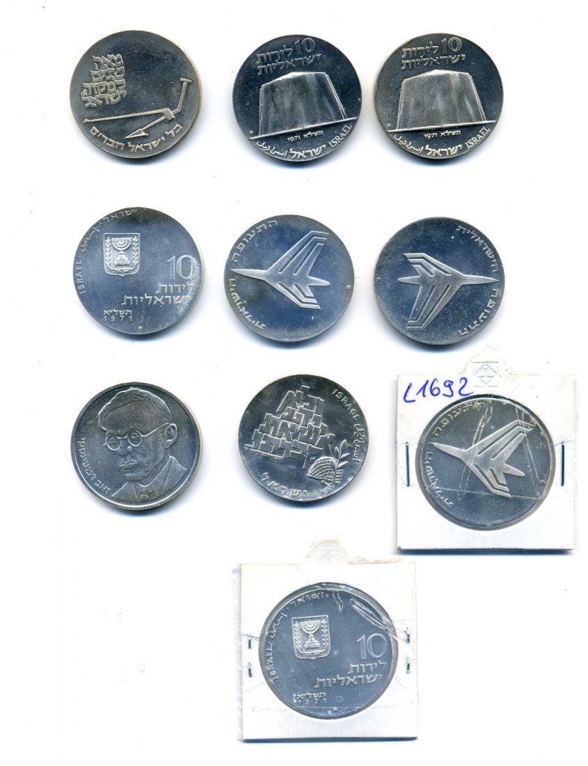  9x10 Lirot + 1x25 Lirot insges. 260 Gramm 900er Silber stempelglanz   