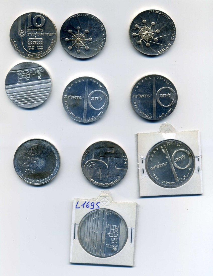 9x10 Lirot + 1x25 Lirot insges. 260 Gramm 900er Silber stempelglanz   