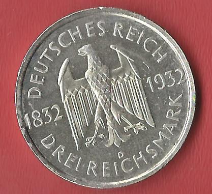  Weimar 3 Mark Goethe 1932 D  Koblenzer Muenzen Studio Münzankauf Koblenz Frank Maurer AL571   
