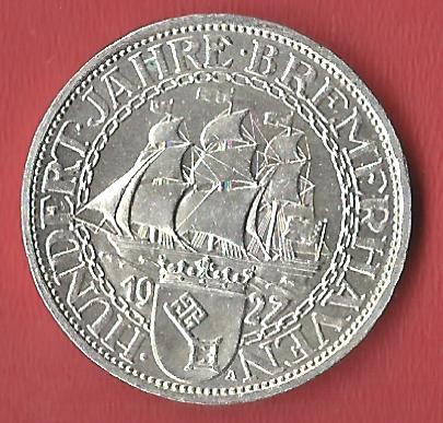  Weimar 3 Mark Bremerhaven 1927  Koblenzer Muenzen Studio Münzankauf Koblenz Frank Maurer AL573   