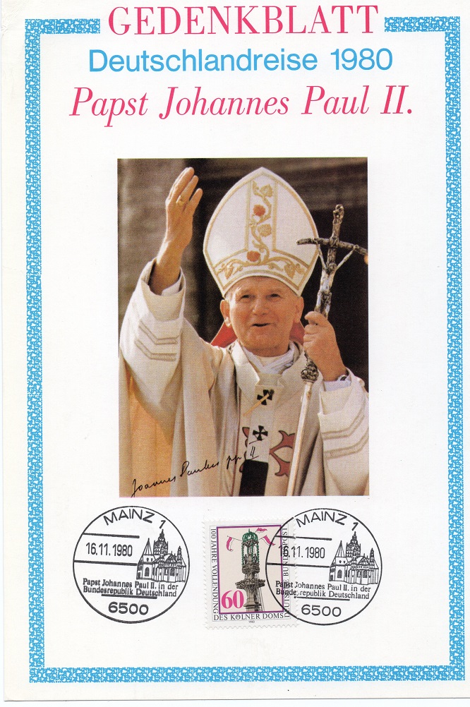  Gedenkblatt Papst J. Paul II. 1980 Nr. 2 / SST. Mainz / DIN A5 / siehe scan   