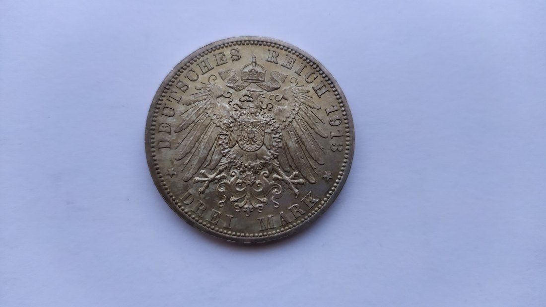  3 MARK 1913 A  Prussia   Germany   Silver 900   UNC   
