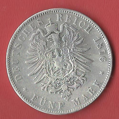  5 Mark Hessen 1876 H Koblenzer Muenzen Studio Münzankauf Koblenz Frank Maurer AL587   